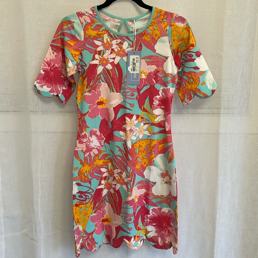 NWT  Anaclare Patricia Sheath Tahiti Scallop Dress